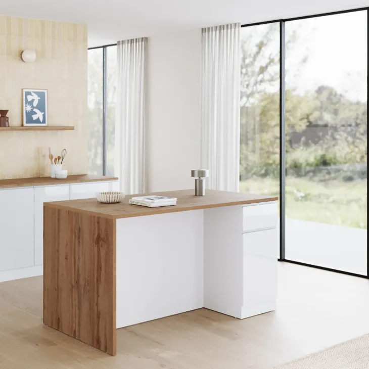 Isola cucina centrale 160x90 cm 2 ante 2 cassetti bianco piano rovere Gourmet