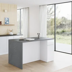 Isola cucina centrale 160x90 cm 2 ante 2 cassetti bianco piano grigio pietra Gourmet