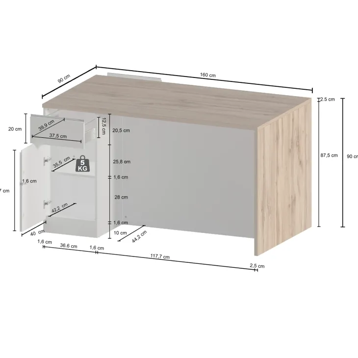 Isola cucina centrale 160x90 cm 2 ante 2 cassetti bianco piano grigio pietra Gourmet