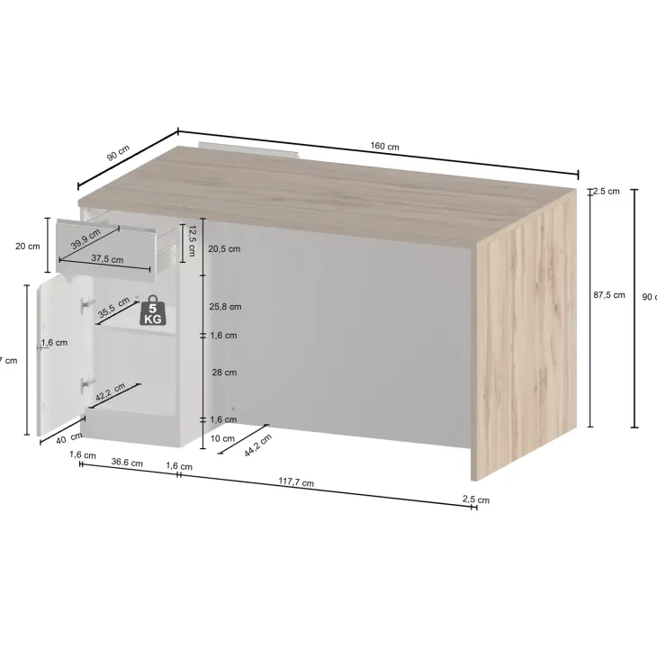 Isola cucina centrale 160x90 cm 2 ante 2 cassetti antracite piano rovere Gourmet