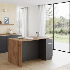 Isola cucina centrale 160x90 cm 2 ante 2 cassetti antracite piano rovere Gourmet