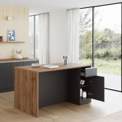 Isola cucina centrale 160x90 cm 2 ante 2 cassetti antracite piano rovere Gourmet