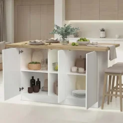 Isola cucina centrale 160x90cm 3 ante bianco lucido piano rovere chiaro Olmo
