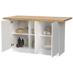 Isola cucina centrale 160x90cm 3 ante bianco lucido piano rovere chiaro Olmo