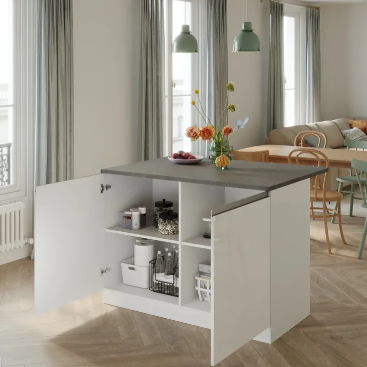 Isola cucina centrale 125x90cm bianco piano grigio pietra Gourmet