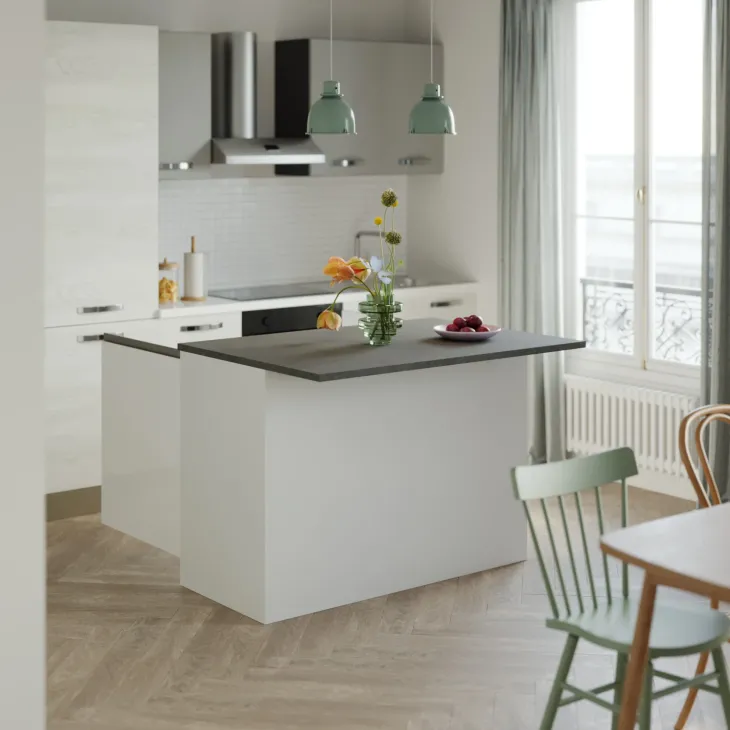 Isola cucina centrale 125x90cm bianco piano grigio pietra Gourmet