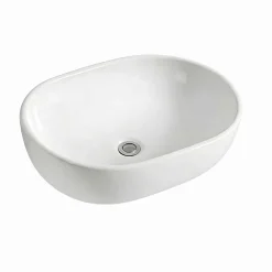 Lavabo bagno da appoggio ovale 60x41cm in ceramica bianco lucido Aqualite