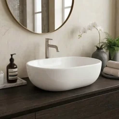 Lavabo bagno da appoggio ovale 60x41cm in ceramica bianco lucido Aqualite