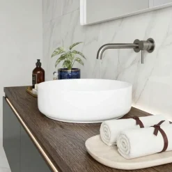 Lavabo bagno da appoggio rotondo Ø36cm in ceramica bianco lucido Linkuva