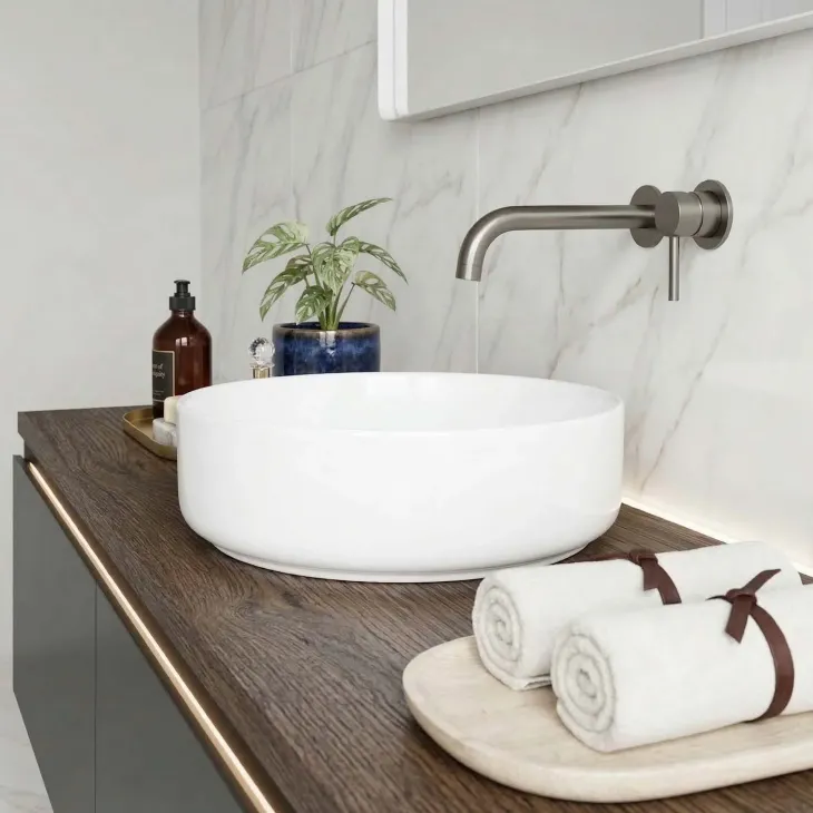 Lavabo bagno da appoggio rotondo Ø36cm in ceramica bianco lucido Linkuva