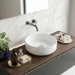 Lavabo bagno da appoggio rotondo Ø36cm in ceramica bianco lucido Linkuva