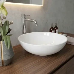 Lavabo bagno da appoggio tondo Ø42cm in ceramica bianco lucido Mira