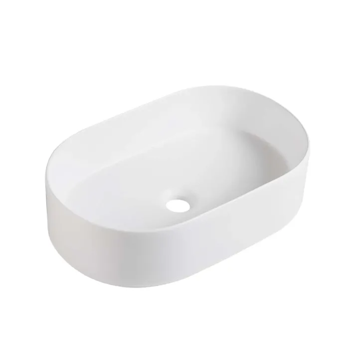 Lavabo bagno da appoggio 55x34cm a bacinella in ceramica bianco opaco Opalia