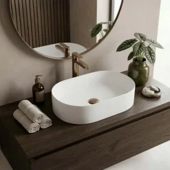 Lavabo bagno da appoggio 55x34cm a bacinella in ceramica bianco opaco Opalia