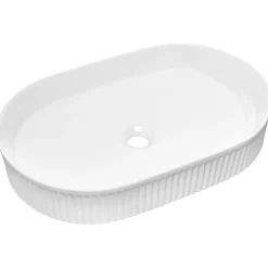 Lavabo bagno da appoggio 48x33cm ceramica bianco cannettato Griffy