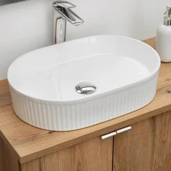 Lavabo bagno da appoggio 48x33cm ceramica bianco cannettato Griffy