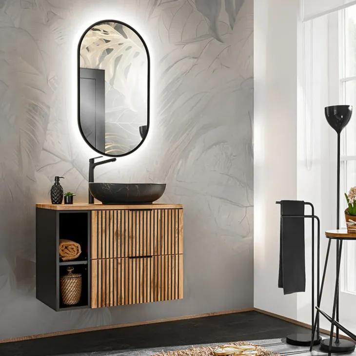 Lavabo bagno da appoggio 52x40cm ceramica nero oro Limpid