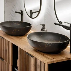 Lavabo bagno da appoggio 52x40cm ceramica nero oro Limpid
