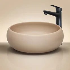Lavabo bagno da appoggio 36x36cm ceramica beige cappuccino Roll