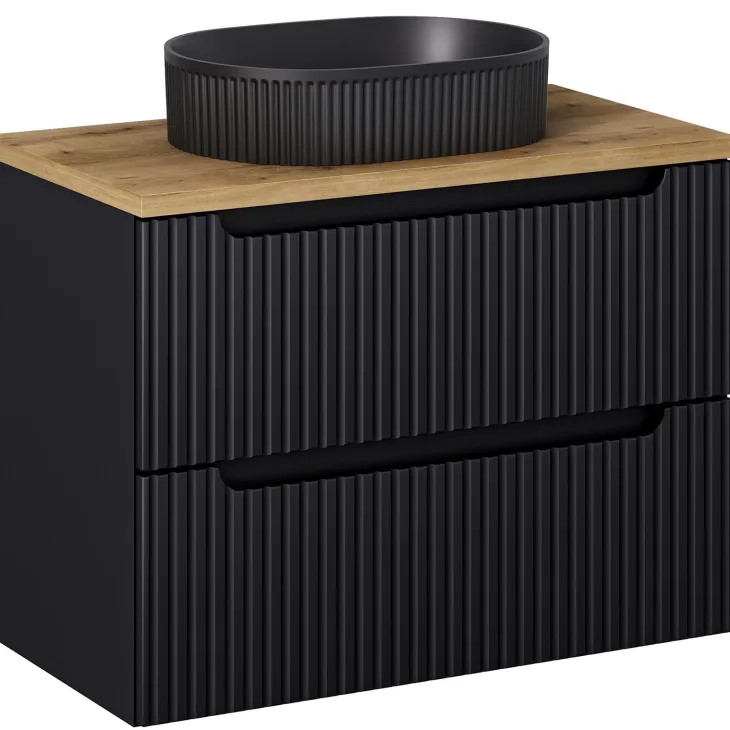 Lavabo bagno da appoggio 48x33cm ceramica nero cannettato Griffy
