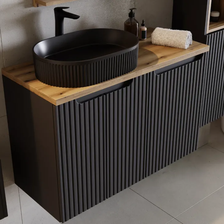 Lavabo bagno da appoggio 48x33cm ceramica nero cannettato Griffy