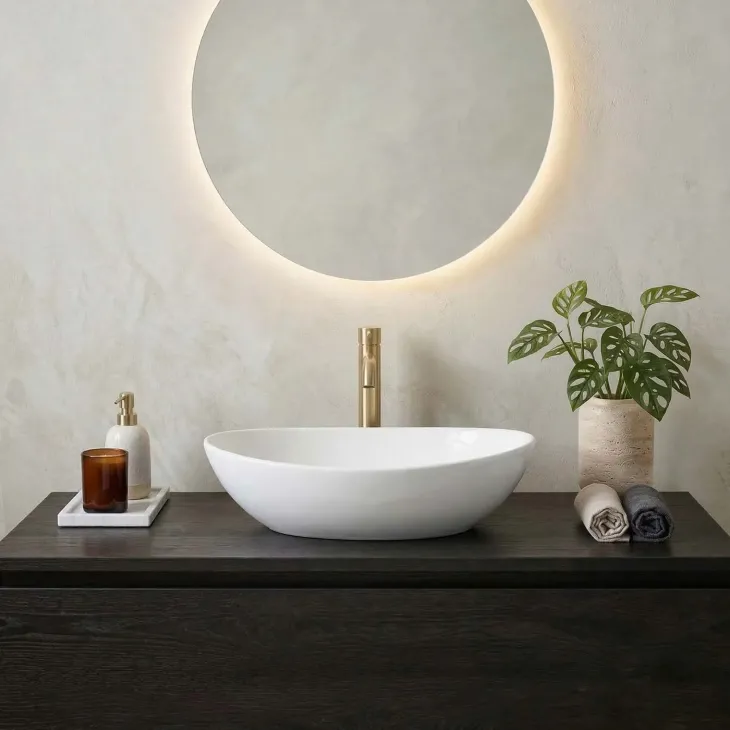 Lavabo bagno da appoggio 41x34cm in ceramica bianco lucido Ondea