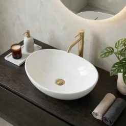 Lavabo bagno da appoggio 41x34cm in ceramica bianco lucido Ondea
