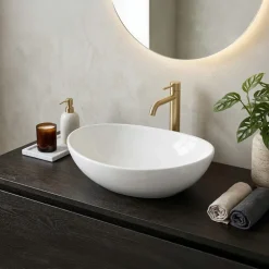Lavabo bagno da appoggio 41x34cm in ceramica bianco lucido Ondea