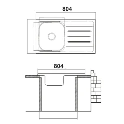 Lavello da incasso 80x50cm 1 vasca sinistra acciaio inox con gocciolatoio Asilcrome