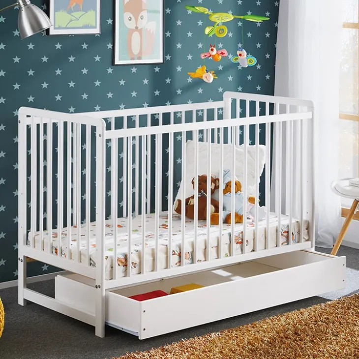 Lettino bambini 65x124cm con materasso, sponde e cassetto bianco Destiny