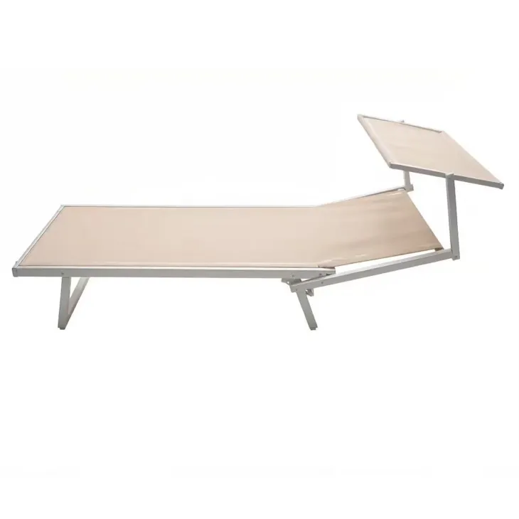 Lettino prendisole reclinabile in alluminio e textilene beige con tettuccio Apollo