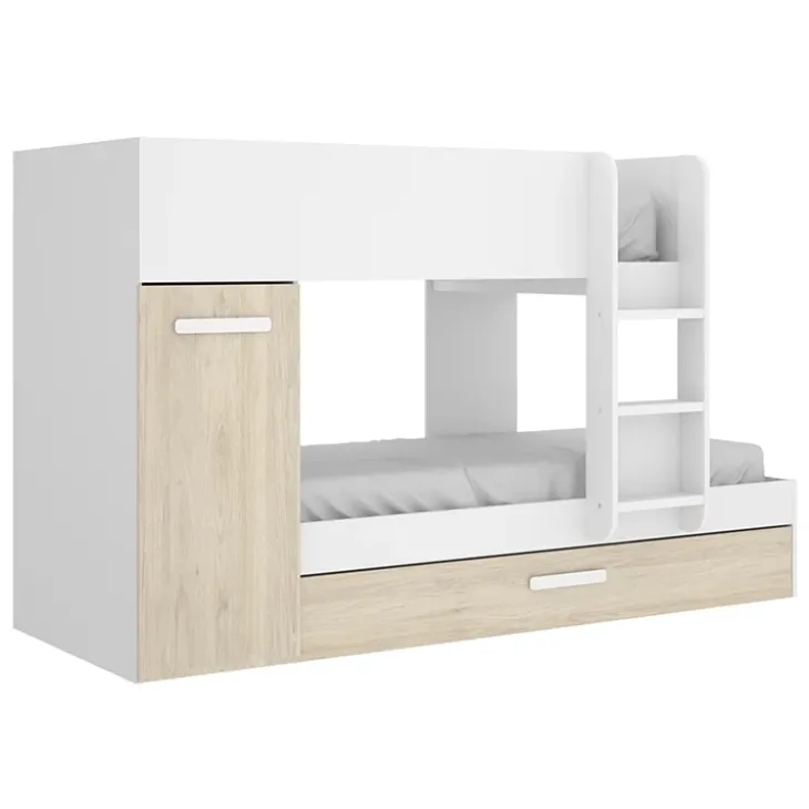 Letto a castello con armadio 244x126cm bianco rovere 3 letti Damian