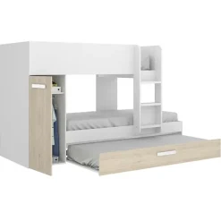 Letto a castello con armadio 244x126cm bianco rovere 3 letti Damian