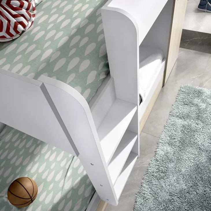 Letto a castello con armadio 244x126cm bianco rovere 3 letti Damian