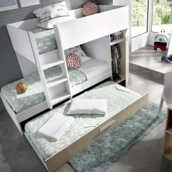 Letto a castello con armadio 244x126cm bianco rovere 3 letti Damian