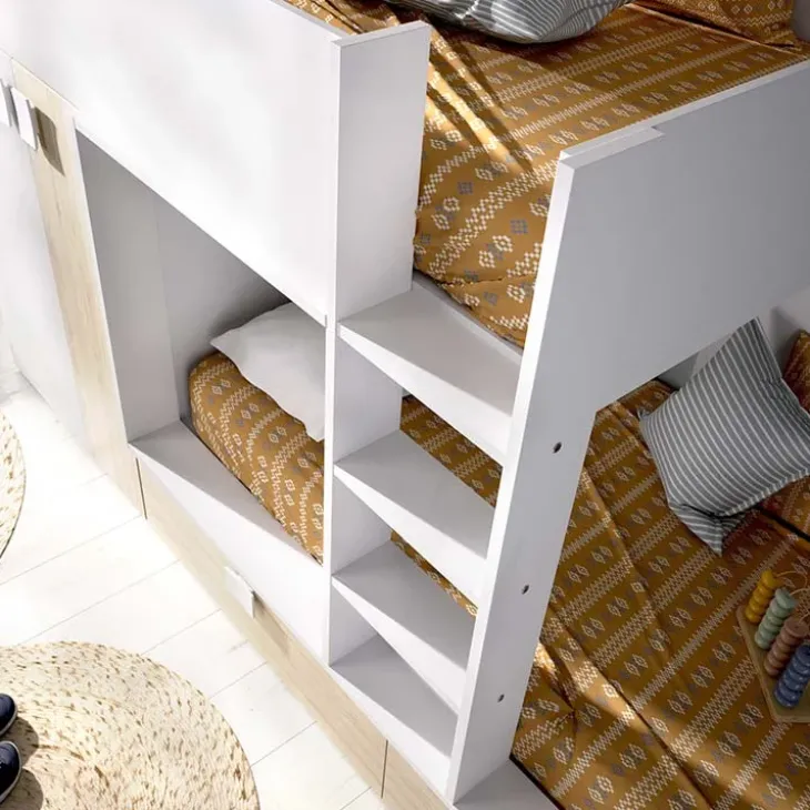 Letto a castello con armadio 275x106cm bianco rovere Clark