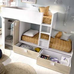 Letto a castello con armadio 275x106cm bianco rovere Clark