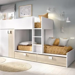 Letto a castello con armadio 275x106cm bianco rovere Clark