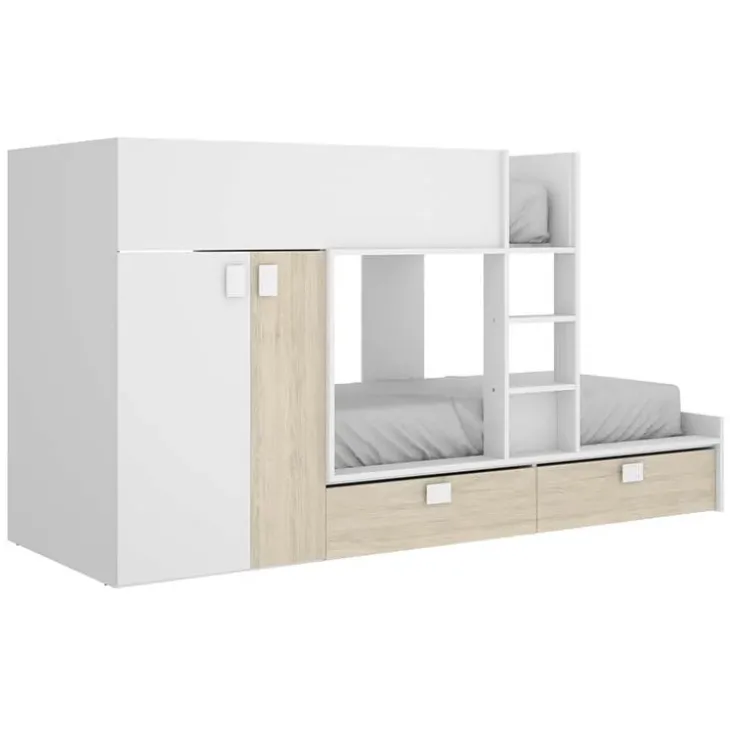 Letto a castello con armadio 275x106cm bianco rovere Clark