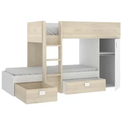 Letto a castello per bambini con armadio 255x112cm rovere bianco Sole
