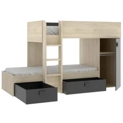 Letto a castello per bambini con armadio 255x112cm rovere grafite Sole