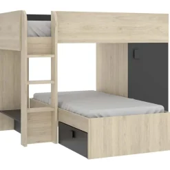 Letto a castello per bambini con armadio 255x112cm rovere grafite Sole