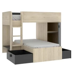 Letto a castello per bambini con armadio 255x112cm rovere grafite Sole