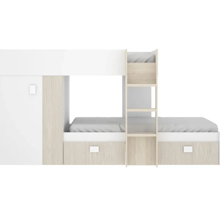 Letto a castello per bambini con armadio 271x111cm rovere bianco Pooh