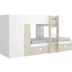 Letto a castello per bambini con armadio 271x111cm rovere bianco Pooh
