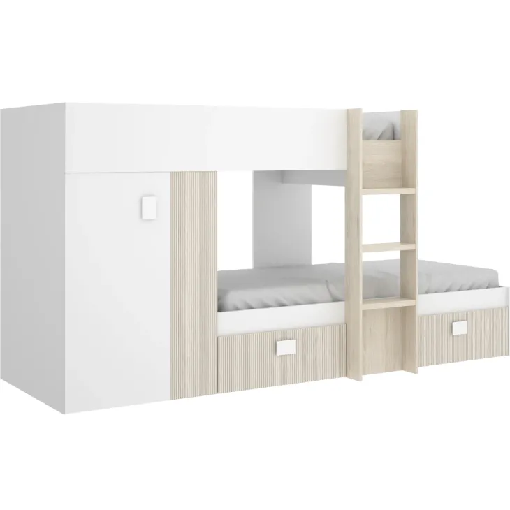 Letto a castello per bambini con armadio 271x111cm rovere bianco Pooh