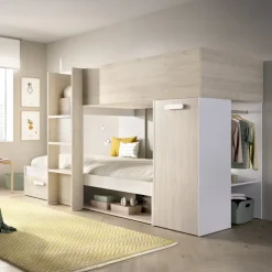 Letto a castello per bambini con armadio 246x112cm rovere bianco Simpy