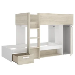 Letto a castello per bambini con armadio 246x112cm rovere bianco Simpy
