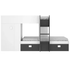 Letto a castello per bambini con armadio 271x111cm nero bianco Pooh