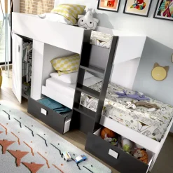 Letto a castello per bambini con armadio 271x111cm nero bianco Pooh